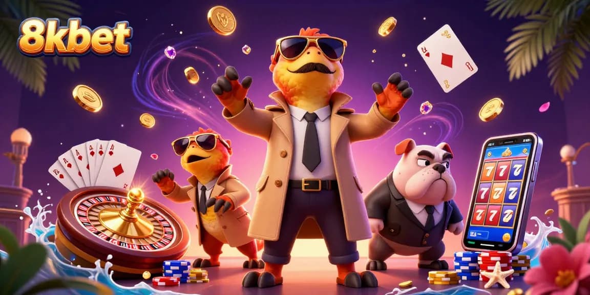 Experience thrilling 8xbet gaming with raptors in a trench coat entering a VIP casino.