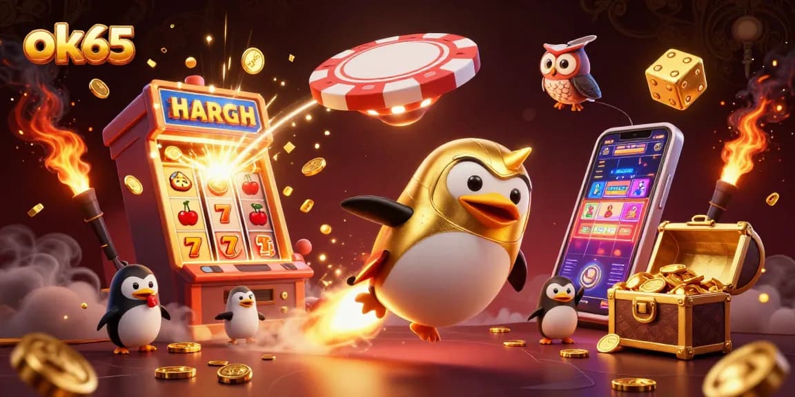 Experience thrilling chances to win with ok65 in an explosive casino-themed 3D digital illustration.