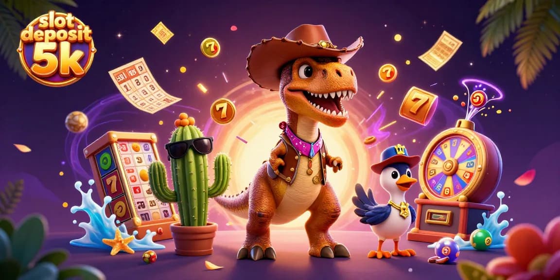 Experience thrilling action with slot deposit 5k elements in a vibrant, dynamic 3D casino scene.