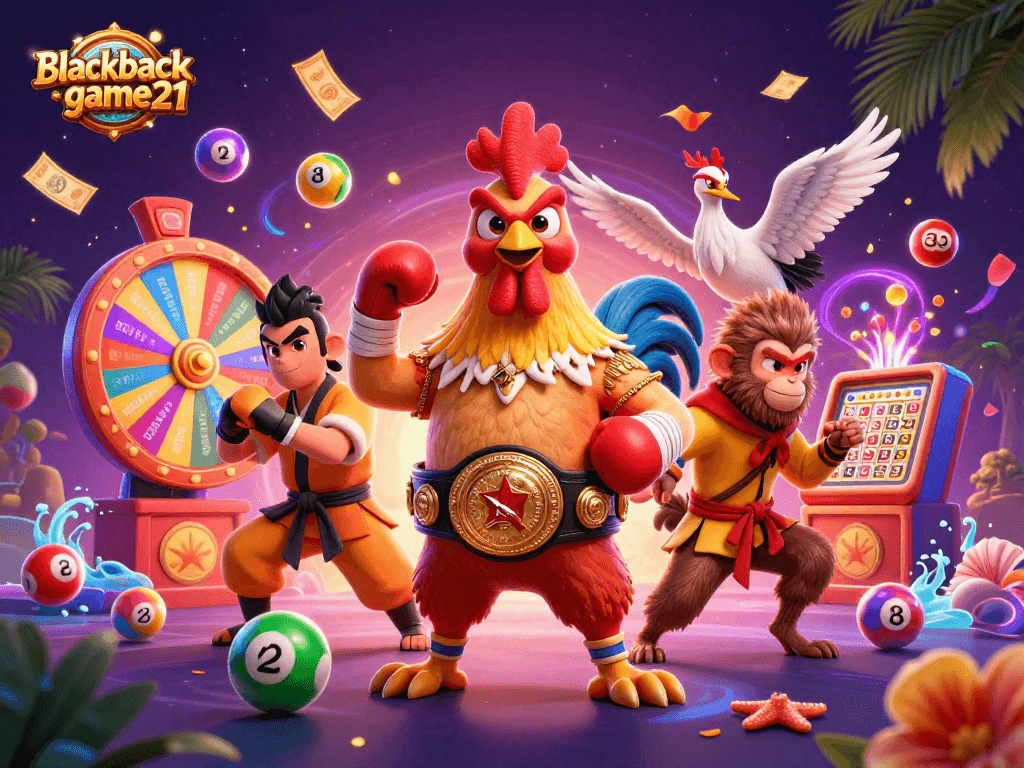 Experience the thrill of blackjack-game21 with energetic casino characters and vibrant gaming elements.