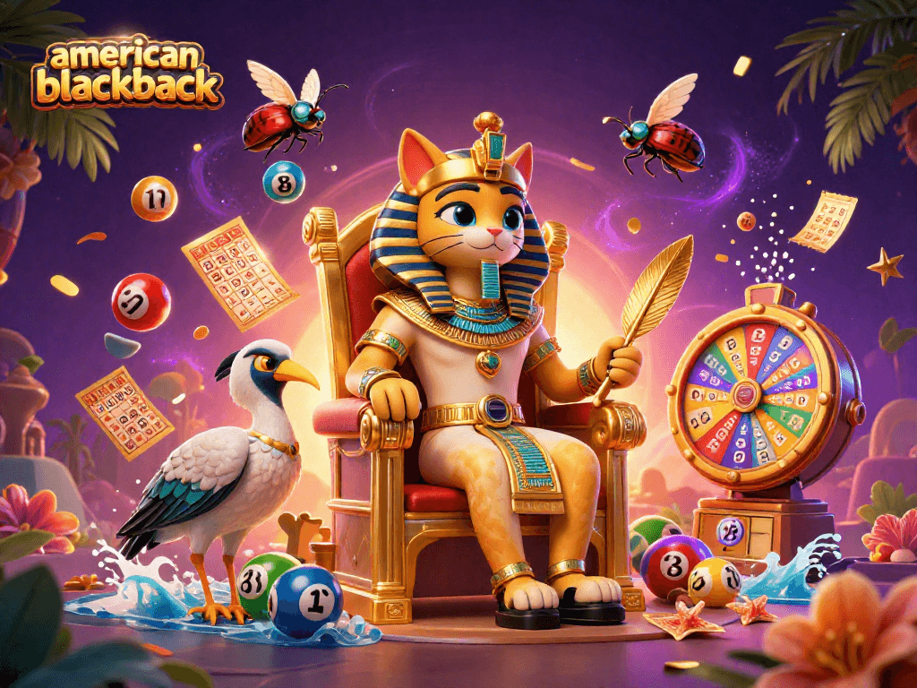 Engage in american-blackjack with colorful casino elements and vivid characters in a dynamic setting.