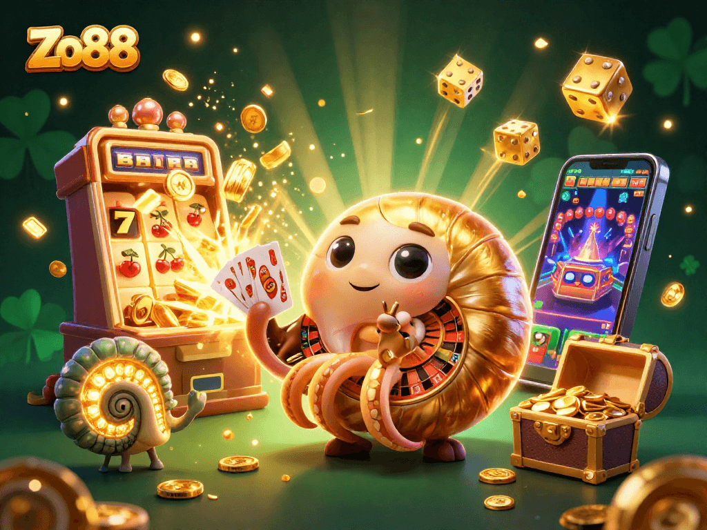 Experience thrilling casino excitement with Zo88's vibrant 3D gaming illustration.