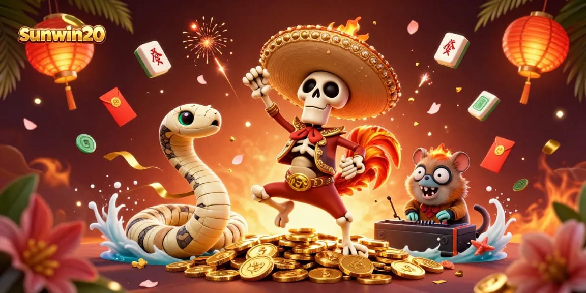 Win big at sunwin20 with thrilling games in a vibrant casino scene featuring dynamic characters.