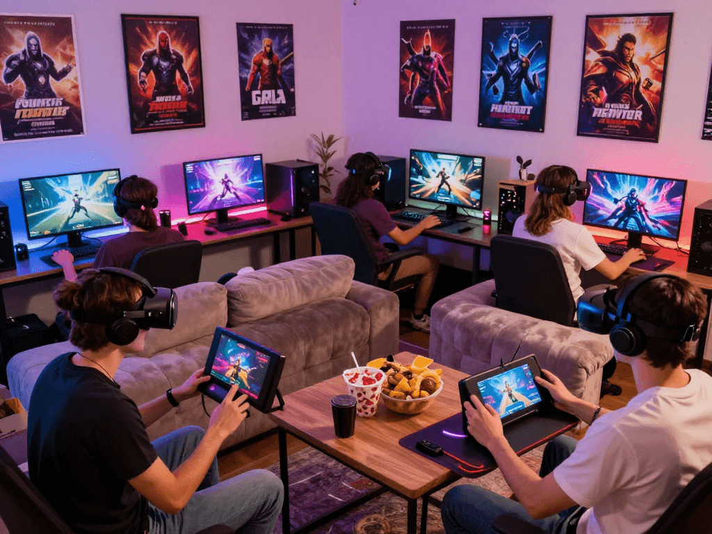 Immersive porn game experience with players engaged in interactive gameplay.