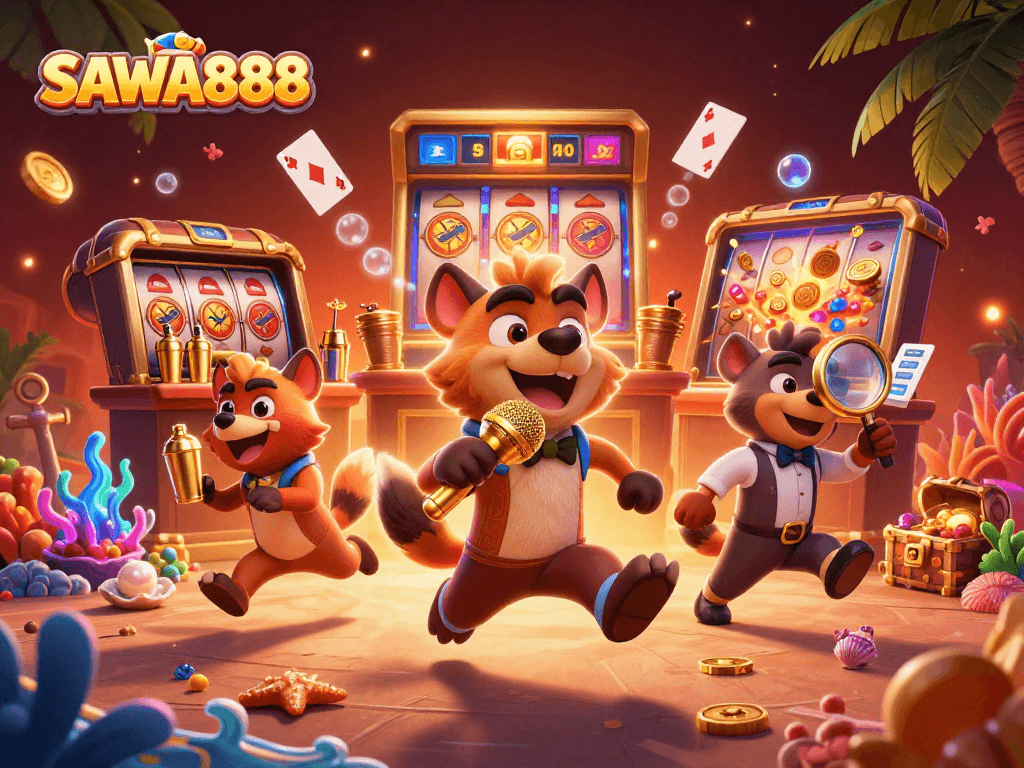 SAWA888 engages players with thrilling jackpot action in a vivid casino scene.
