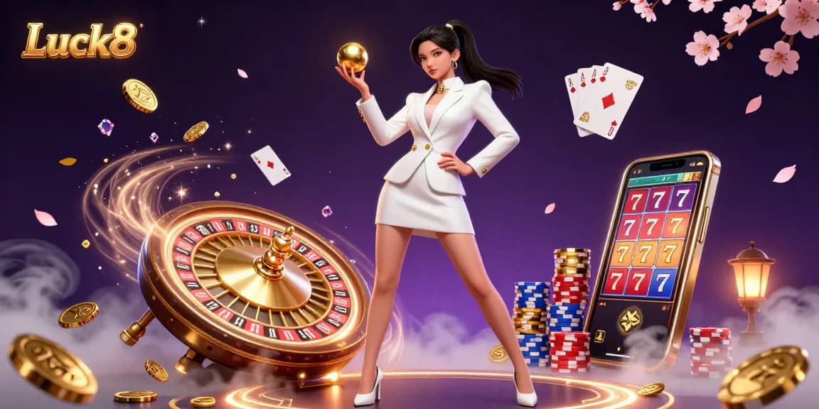 Experience the excitement of Luck8 with stunning visuals of casino elements, vibrant colors, and dynamic gameplay.
