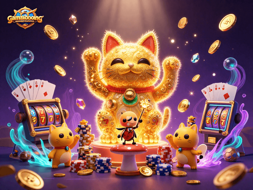 Experience gamenongtraivuive with 3D lucky cat, vibrant casino elements, and interactive gaming thrills.