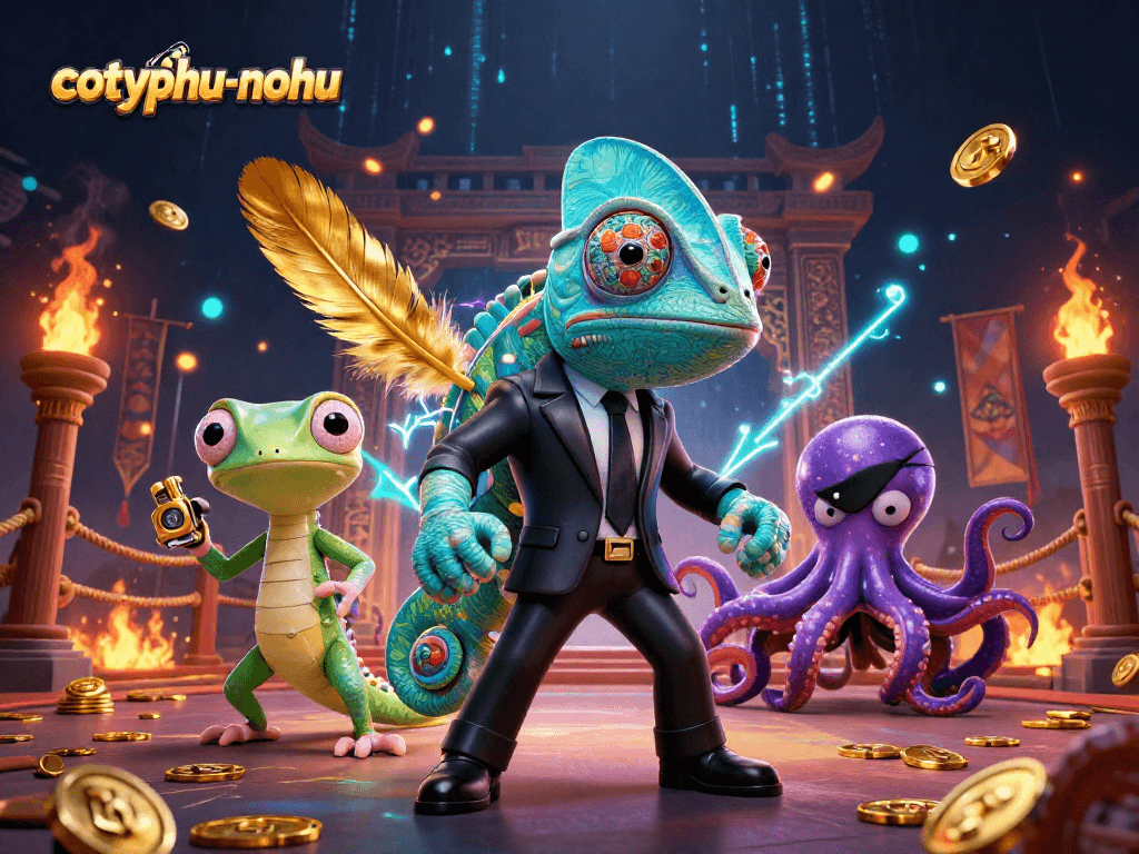 Engage with cotyphu-nohu as a colorful secret agent chameleon embarks on a thrilling online game adventure.