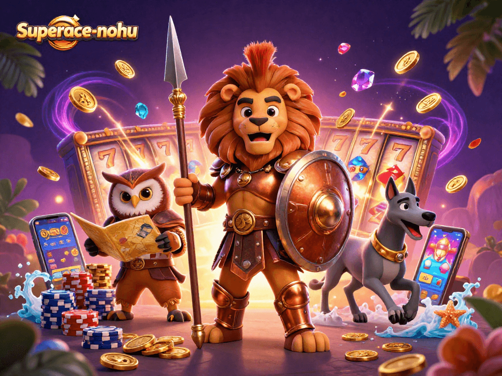 Engage in thrilling gameplay with superace-nohu as Spartan lion, wise owl, and fast greyhound embody casino excitement.