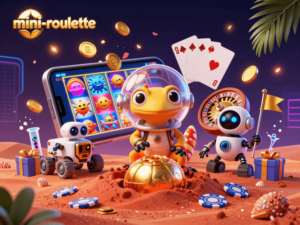 Play mini-roulette with vibrant 3D graphics showcasing an alien-themed casino adventure.