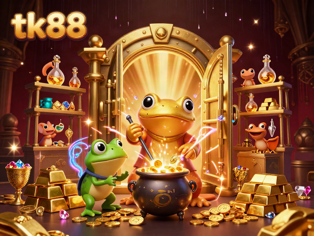 Experience thrilling adventures at tk88 with the 3D alchemist's gold coin transmutation in a vibrant casino setting.
