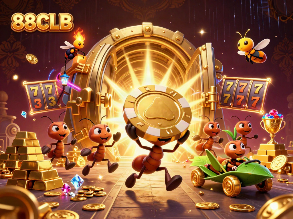 Engage with 88CLB’s exciting heist-themed casino adventure featuring playful ants and treasures.