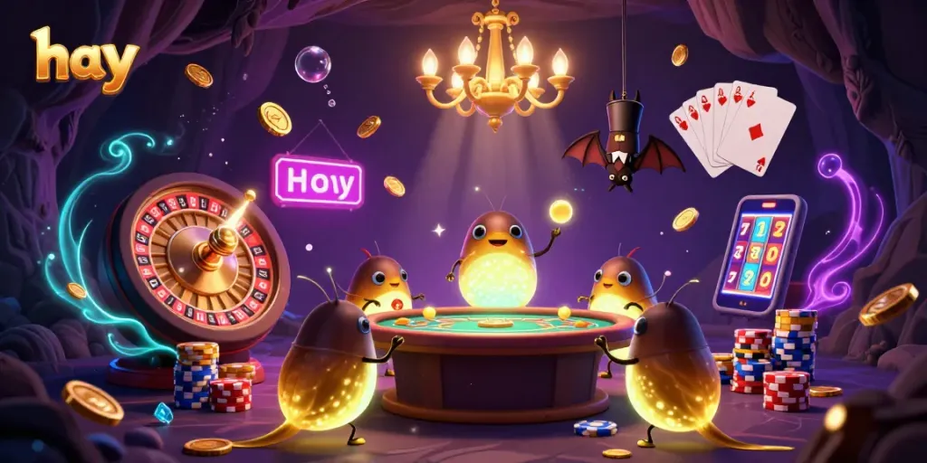 Experience excitement at hay's casino with glowworms lighting up a vibrant gaming scene.