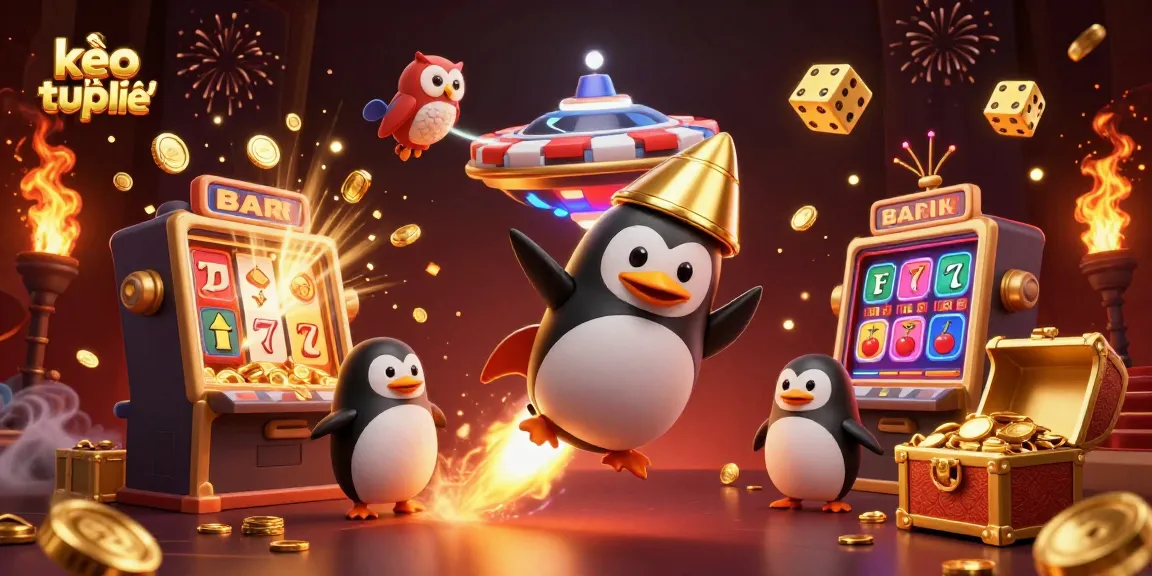 Experience the thrilling universe of kèo trực tuyến with our penguin-themed casino illustration.