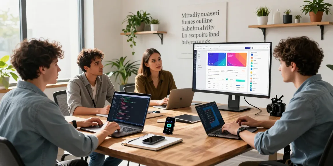 Build internal tools with AI through team collaboration in a bright, modern workspace.