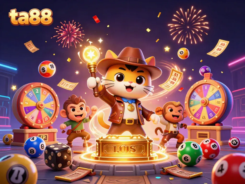 Experience the excitement of ta88 with a dynamic 3D scene featuring interactive casino elements and characters.