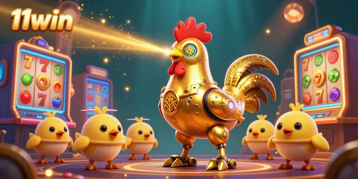 Engage with slot excitement at 11win featuring a vibrant 3D golden rooster and baby drones.