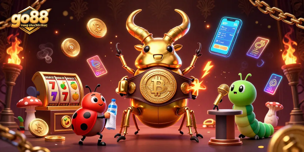 Engage with go88 trang chu chinh thuc in this vibrant casino-themed scene featuring a formidable stag beetle and colorful game elements.