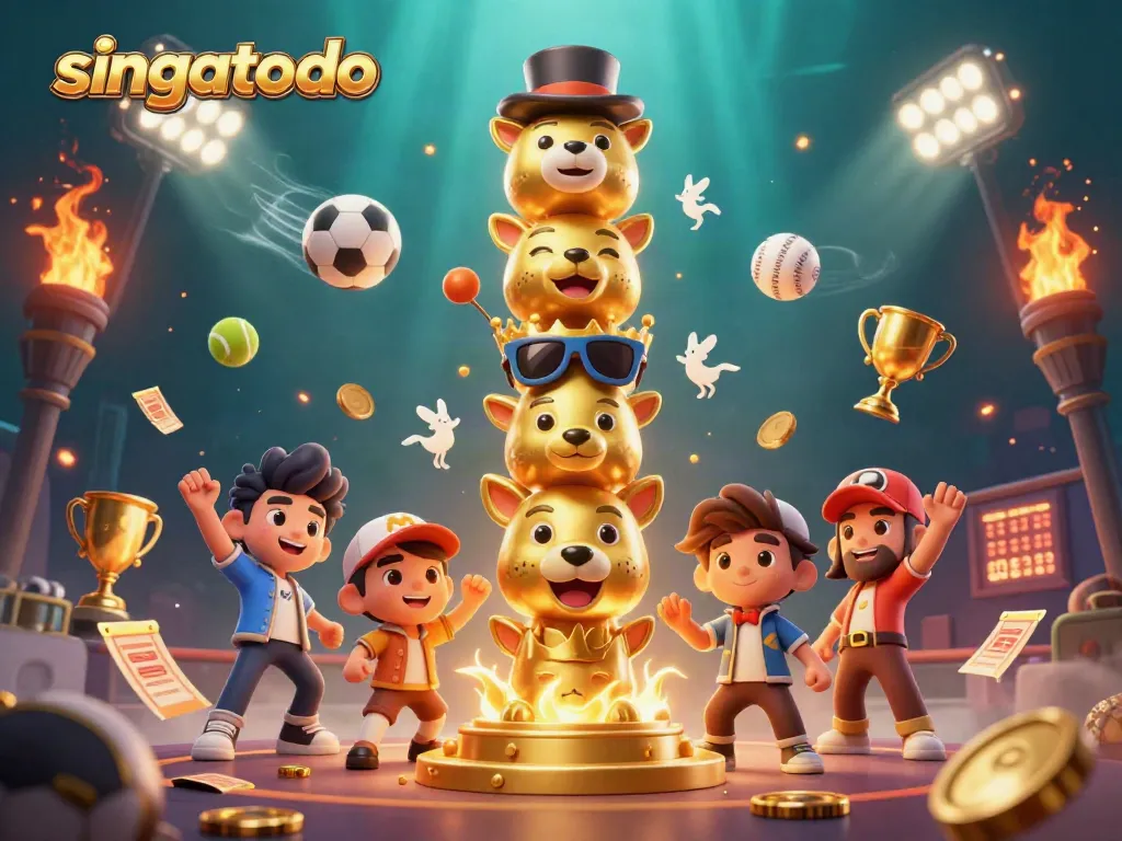 Experience the excitement of singatoto with a vibrant 3D casino illustration featuring dynamic elements.