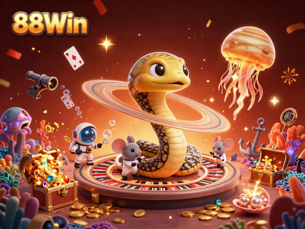 Experience the exhilarating bets at 88Win's cosmic roulette with vibrant characters and exciting game elements.