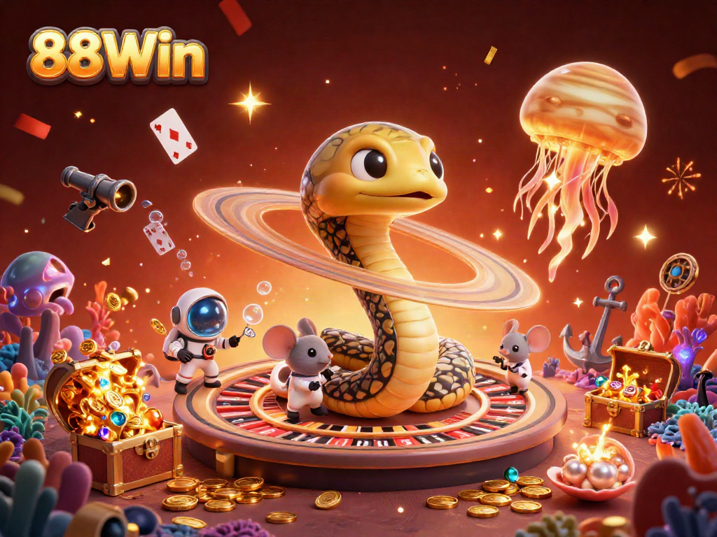 Experience the exhilarating bets at 88Win's cosmic roulette with vibrant characters and exciting game elements.