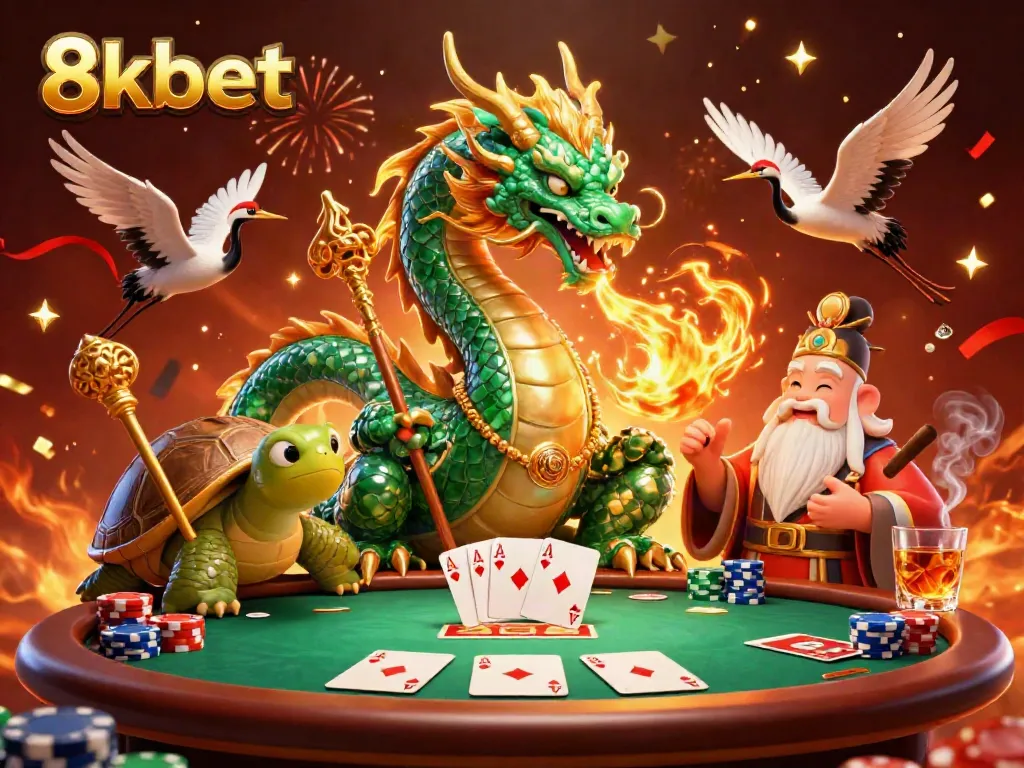 Engage with the vibrant world of 8kbet featuring a jade dragon and dynamic gaming elements.