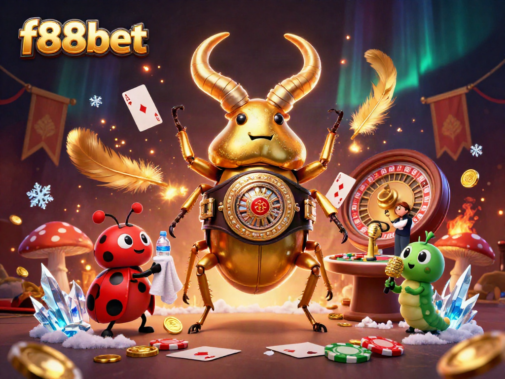 Engage with f88bet’s vibrant casino action, featuring a giant beetle champion in an animated showdown.