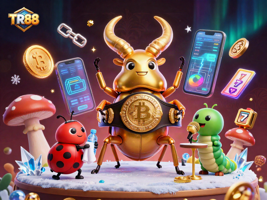 Engage with TR88 slots featuring a golden stag beetle champion in a dynamic 3D casino scene.