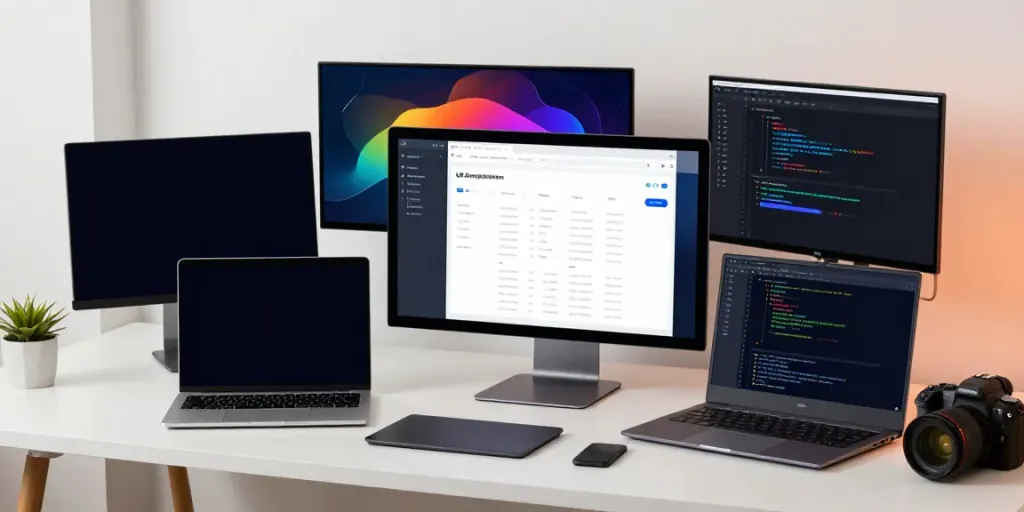 .uk domain registration interface on a modern developer's workspace, showcasing software development tools and technology.