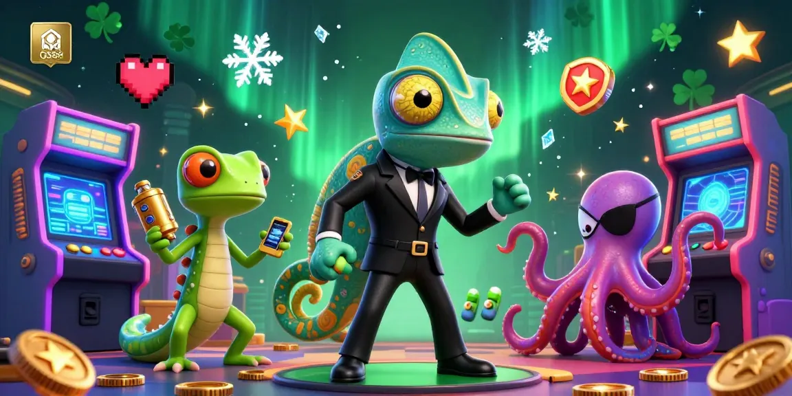 Engage with QS88's vibrant casino game scene featuring a secret agent chameleon, tech-savvy gecko, and a villainous octopus.