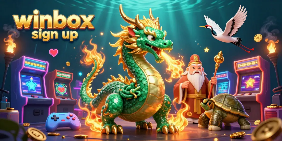 Experience the excitement of winbox sign up with a vibrant 3D casino illustration filled with dragons and lucky symbols.