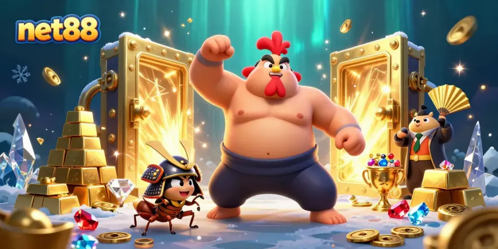 Experience the excitement of net88 with dynamic casino characters amidst explosive treasures.