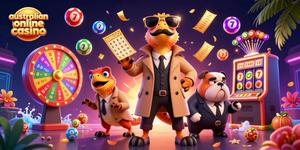 Engage with online gaming at an australian online casino in a vibrant 3D setting.