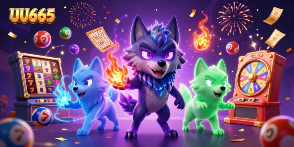 Experience thrilling slots and jackpots at UU666 with magical wolf characters in a vibrant casino.