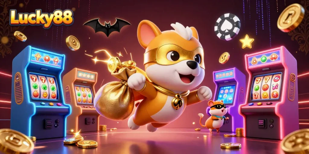 Experience thrilling wins with Lucky88 as the superhero dog and sidekick dive into a vibrant casino world.