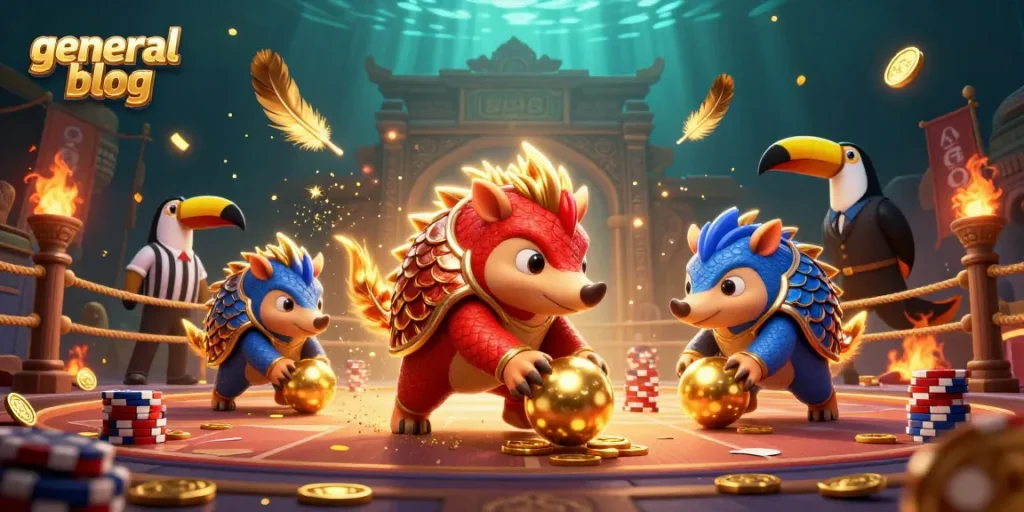 Engage in exciting casino action with rival pangolins in a vibrant general blog scene.