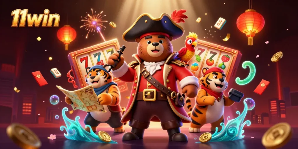 Experience thrilling gaming action with vibrant 11win themed visual elements in a dynamic casino scene.