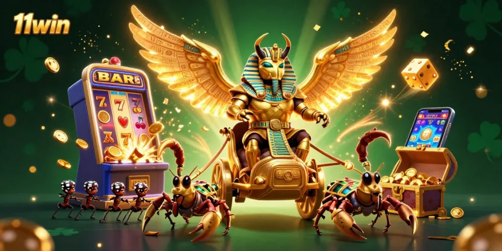Win big at 11win with this vibrant casino scene rich in dynamic elements.